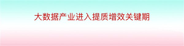 大数据产业进入提质增效关键期