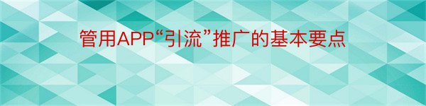 管用APP“引流”推广的基本要点