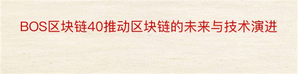 BOS区块链40推动区块链的未来与技术演进