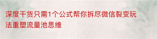 深度干货只需1个公式帮你拆尽微信裂变玩法重塑流量池思维