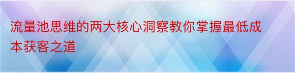 流量池思维的两大核心洞察教你掌握最低成本获客之道