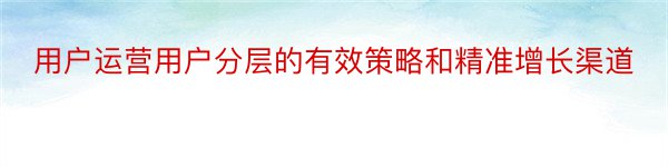 用户运营用户分层的有效策略和精准增长渠道