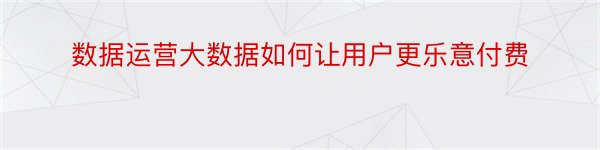 数据运营大数据如何让用户更乐意付费