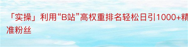 「实操」利用“B站”高权重排名轻松日引1000+精准粉丝