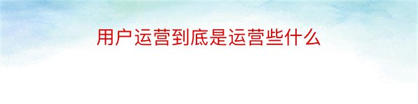 用户运营到底是运营些什么