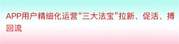 APP用户精细化运营“三大法宝”拉新、促活、搏回流