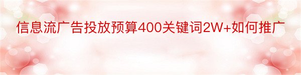 信息流广告投放预算400关键词2W+如何推广