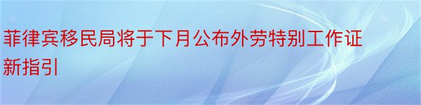 菲律宾移民局将于下月公布外劳特别工作证新指引