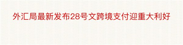 外汇局最新发布28号文跨境支付迎重大利好