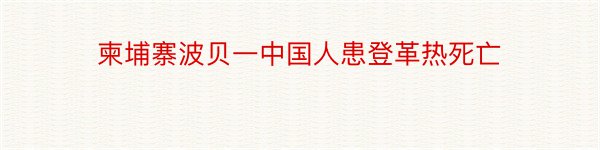 柬埔寨波贝一中国人患登革热死亡