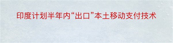 印度计划半年内“出口”本土移动支付技术