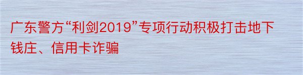 广东警方“利剑2019”专项行动积极打击地下钱庄、信用卡诈骗