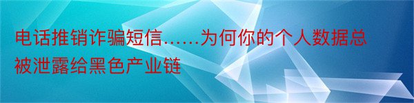 电话推销诈骗短信……为何你的个人数据总被泄露给黑色产业链