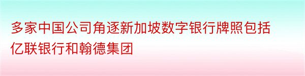 多家中国公司角逐新加坡数字银行牌照包括亿联银行和翰德集团