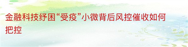 金融科技纾困“受疫”小微背后风控催收如何把控