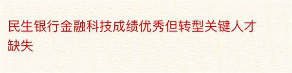 民生银行金融科技成绩优秀但转型关键人才缺失