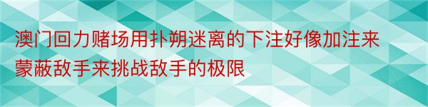 澳门回力赌场用扑朔迷离的下注好像加注来蒙蔽敌手来挑战敌手的极限