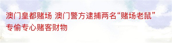 澳门皇都赌场 澳门警方逮捕两名“赌场老鼠” 专偷专心赌客财物