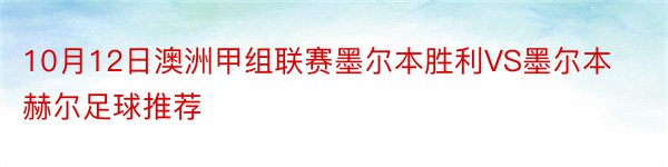 10月12日澳洲甲组联赛墨尔本胜利VS墨尔本赫尔足球推荐