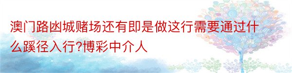 澳门路凼城赌场还有即是做这行需要通过什么蹊径入行?博彩中介人