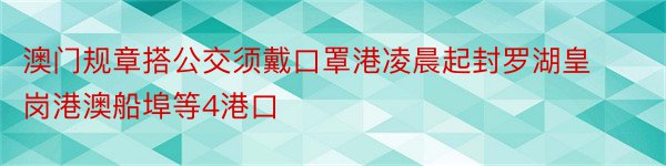 澳门规章搭公交须戴口罩港凌晨起封罗湖皇岗港澳船埠等4港口