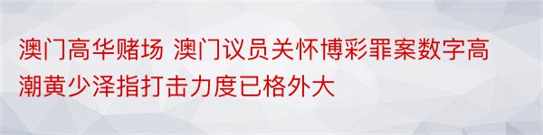 澳门高华赌场 澳门议员关怀博彩罪案数字高潮黄少泽指打击力度已格外大