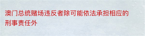 澳门总统赌场违反者除可能依法承担相应的刑事责任外