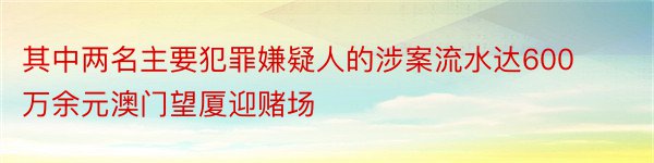 其中两名主要犯罪嫌疑人的涉案流水达600万余元澳门望厦迎赌场