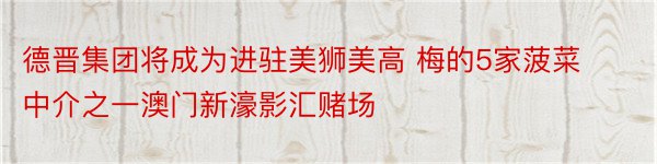 德晋集团将成为进驻美狮美高 梅的5家菠菜中介之一澳门新濠影汇赌场