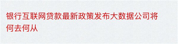 银行互联网贷款最新政策发布大数据公司将何去何从